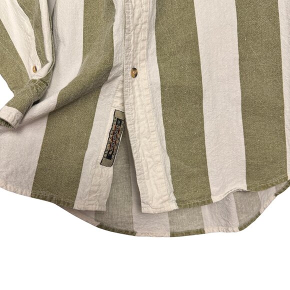 Vintage 90s Green White Stripe Cotton Shirt Preppy Button Down Coastal Grandpa - Picture 8 of 10